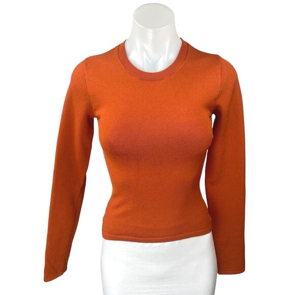 Aritzia Babaton Coral Orange Long Sleeve Crew Neck Slim Sweater Top Size 2XS - Picture 1 of 4